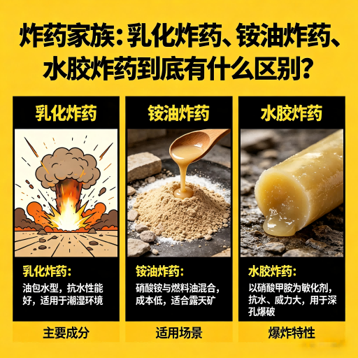 商城炸药家族：乳化炸药、铵油炸药、水胶炸药到底有什么区别？
